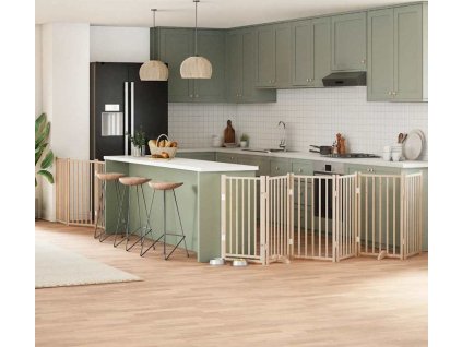 Zábrana pro psy s dvířky skládací 9 panelů 450 cm topol [3155700] (Barva Přírodní)
