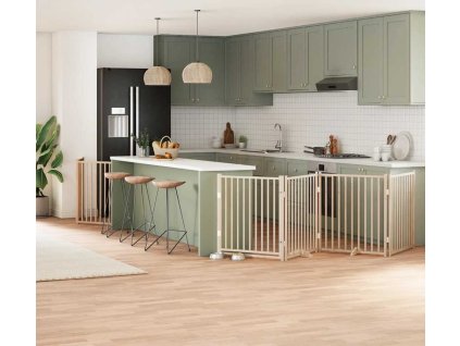 Zábrana pro psy s dvířky skládací 12 panelů 960 cm topol [3155728] (Barva Přírodní)