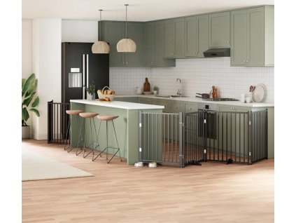 Zábrana pro psy s dvířky skládací 8 panelů 640 cm topol [3155742] (Barva Černá)