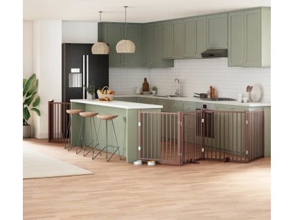 Zábrana pro psy s dvířky skládací 6 panelů 480 cm topol [3155749] (Barva Hnědá)