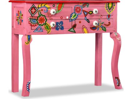 Odkládací stolek, masivní mangovník, ručně malovaný, [244597] (Barva Růžová)