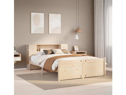 Postel s knihovnou bez matrace 140x190 cm masivní borovice [3322433] (Barva Přírodní)