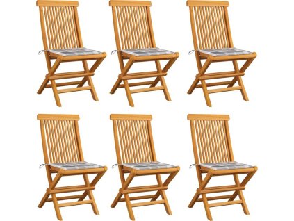 Zahradní židle s červeně károvanými poduškami 6 ks masivní teak [3065602] (Barva Vzor listí)