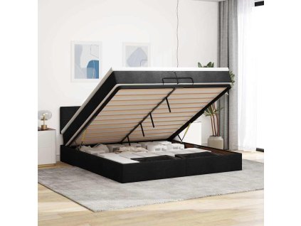 Osmanský rám postele s matrací 200x200cm textil [3312335] (Barva Černá)