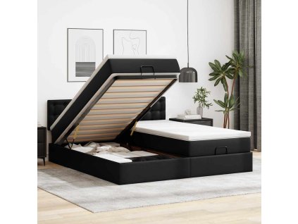 Osmanský rám postele s matrací 200x200cm umělá kůže [3312810] (Barva Černá)