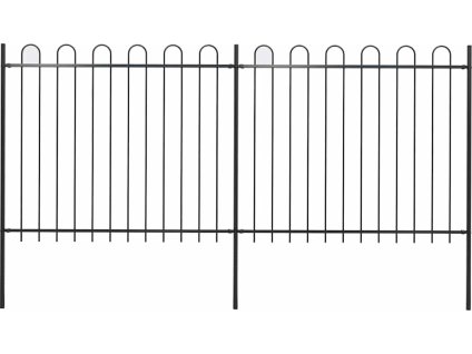 Zahradní plot s obloukem nahoře ocelový 359 x 150 cm [277675] (Barva Černá)