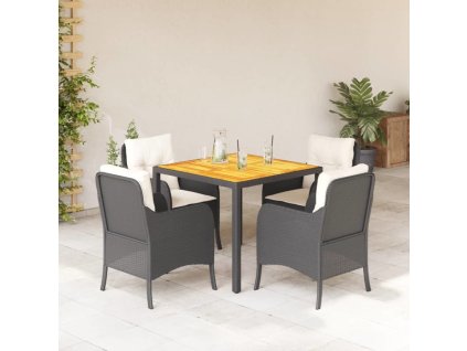 5dílný zahradní jídelní set s poduškami polyratan [3211861] (Barva Černá a krémová)