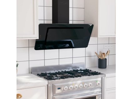 Nástěnná digestoř 90 cm nerezová ocel a tvrzené sklo [51665] (Barva Černá)