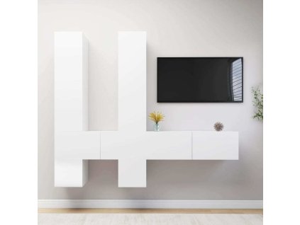 6dílný set TV skříněk dřevotříska [3078719] (Barva Bílá)