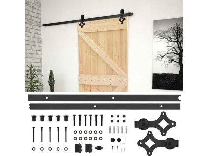 Posuvné dveře s kováním 80 x 210 cm masivní borovice [3057487] (Barva Hnědá)