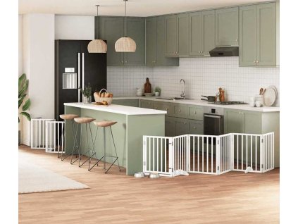 Zábrana pro psy s dvířky skládací 12 panelů 600 cm topol [3155536] (Barva Bílá)