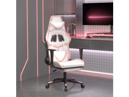 Herní židle s podnožkou umělá kůže [3143684] (Barva bílá a růžová)