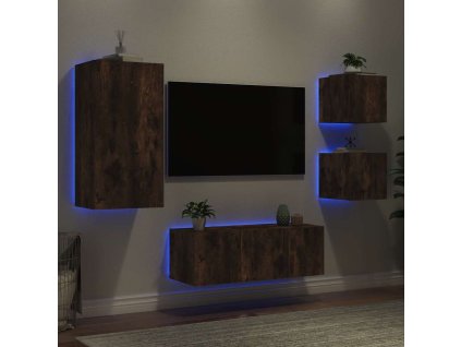 5dílná obývací stěna s LED kompozitní dřevo [3216829] (Barva Kouřový dub)