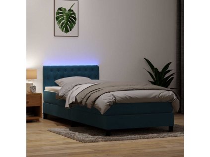 Box spring postel s matrací a LED 80x220 cm samet [3317197] (Barva Tmavě moddrá)