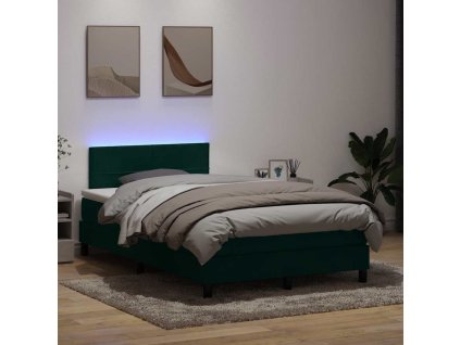 Box spring postel s matrací a LED 120x220 cm samet [3316926] (Barva Tmavě zelená)