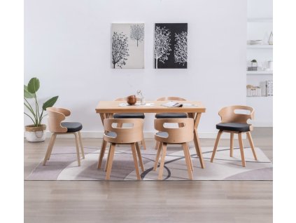 Jídelní židle 6 ks krémové ohýbané dřevo a umělá kůže [278855] (Barva černá a světle hnědá)