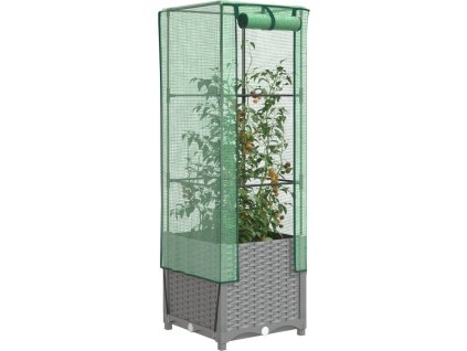 Vyvýšený záhon se skleníkem ratanový vzhled 40 x 40 x 139 cm [4015855] (Barva Světle šedá)