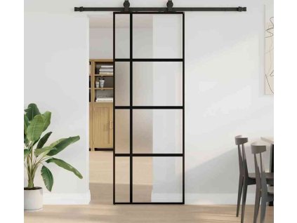 Posuvné dveře se sadou kování černé 76x205 cm Tvrzené sklo [3375838] (Barva black, matt and transparent)
