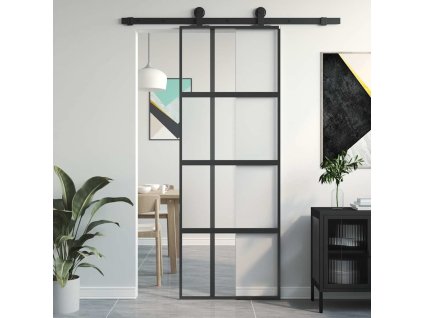 Posuvné dveře 76 x 205 cm tvrzené sklo a hliník [155228] (Barva Černá)