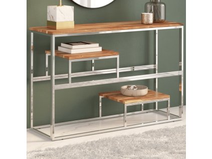 Konzolový stolek nerezová ocel a masivní pražcové dřevo [350007] (Barva Stříbrná a světle hnědá)
