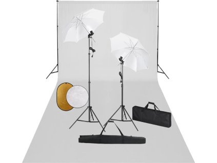 Foto studio set s lampami, deštníky, pozadím a odraznou deskou [3067078] (Barva Bílá)
