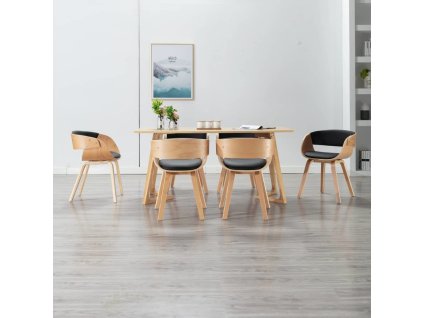 Jídelní židle 6 ks krémové ohýbané dřevo a umělá kůže [278867] (Barva černá a světle hnědá)