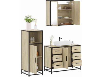 3dílný set koupelnového nábytku kompozitní dřevo [3300963] (Barva Šedá sonoma)