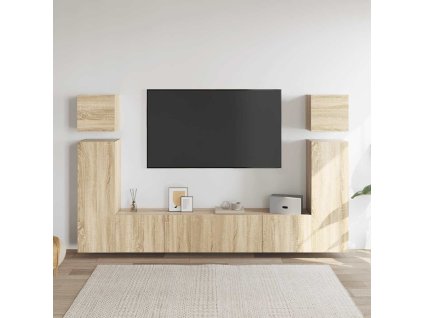 8dílný set TV skříněk dřevotříska [3079335] (Barva Bílá s vysokým leskem)