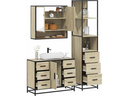 3dílný set koupelnového nábytku kompozitní dřevo [3301170] (Barva Černá)