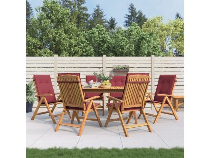 Polohovací zahradní židle s poduškami 6 ks masivní teak [3196502] (Barva vínová červená)