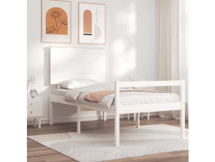 Postel s čelem pro seniory 90x200 cm masivní dřevo [3195467] (Barva Bílá)