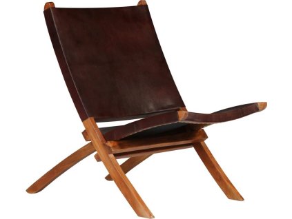 Skládací relaxační židle pravá kůže [246363] (Barva Hnědá)