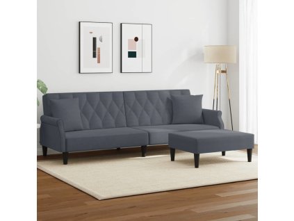 2místná rozkládací pohovka s polštáři a podnožkou samet [3216221] (Barva Tmavě zelená)