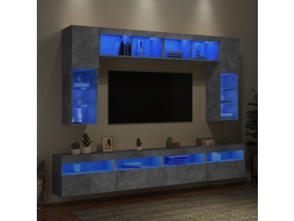 8dílná obývací stěna s LED osvětlením [3216769] (Barva Šedá sonoma)