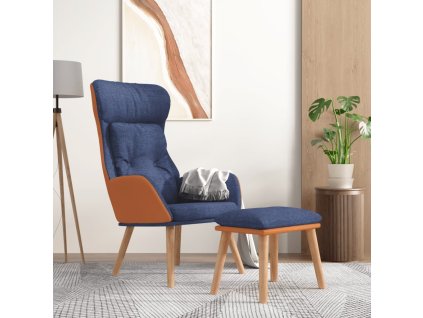 Relaxační křeslo s podnožkou umělá kůže a textil [3097765] (Barva Modrá)