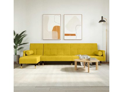 Rozkládací pohovka ve tvaru L 271 x 140 x 70 cm samet [3157225] (Barva Žlutá)