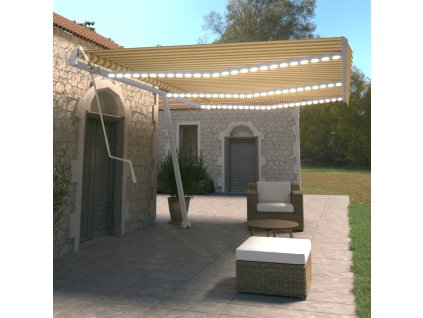 Automatická markýza LED a senzor větru 600 x 350 cm [3069693] (Barva Žluto-bílá)