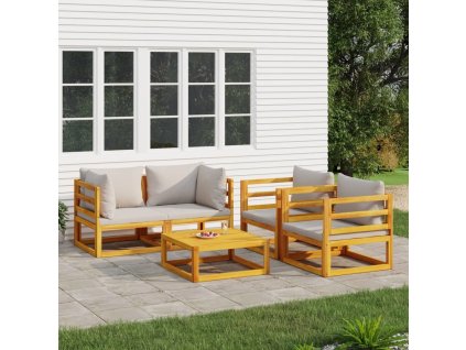 5dílná zahradní sedací souprava podušky masivní dřevo [3155285] (Barva polštáře Světle šedá)