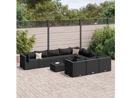 11dílná zahradní sedací souprava s poduškami polyratan [3308339] (Barva Černá)