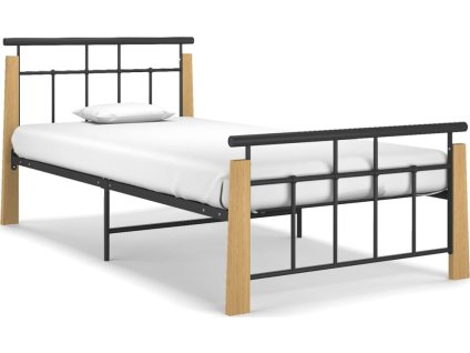 Rám postele kov a masivní dubové dřevo 100 x 200 cm [324891] (Barva Tmavě hnědá)