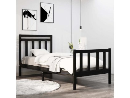 Rám postele masivní dřevo 75 x 190 cm malé jednolůžko [3105344] (Barva Černá)