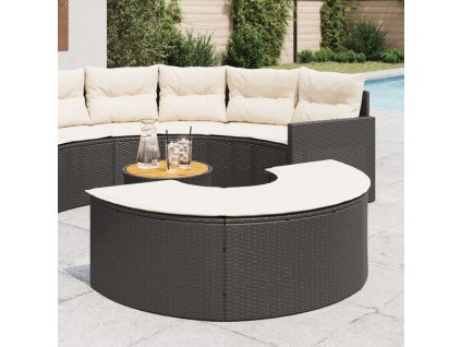 Zahradní podnožka s poduškami polyratan [369087] (Barva Černá)