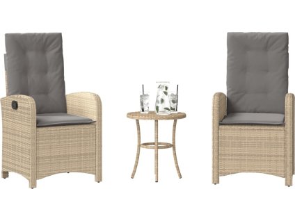 3dílný bistro set s poduškami polyratan [365177] (Barva Černá)