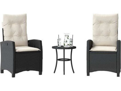 3dílný bistro set s poduškami světle šedý polyratan [365224] (Barva Černá a krémová)