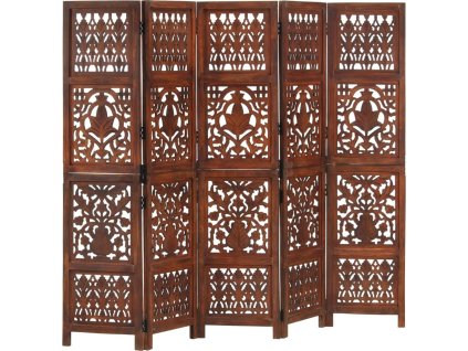 Ručně vyřezávaný 5dílný paraván 200x165 masivní mangovník [285335] (Barva Hnědá)