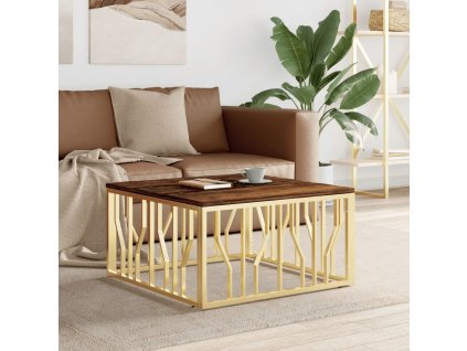 Konferenční stolek nerezová ocel a recyklované dřevo [350061] (Barva Stříbrná)