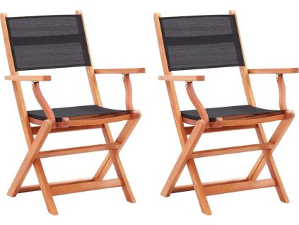 Skládací zahradní židle 2 ks masivní eukalyptus a textilen [48690] (Barva Šedá)