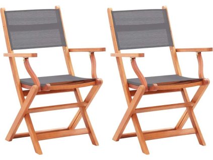Skládací zahradní židle 2 ks masivní eukalyptus textilen [48690] (Barva Šedá)