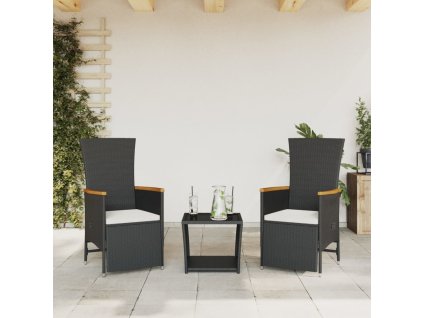 3dílný zahradní jídelní set s poduškami polyratan [3277540] (Barva Černá a hnědá)