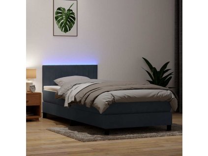 Box spring postel s matrací a LED 100x220 cm samet [3317110] (Barva Tmavě šedá)